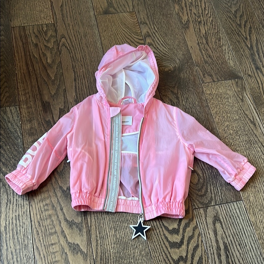 Burberry Pink Hooded Windbreaker jacket 12 months baby designer sale
